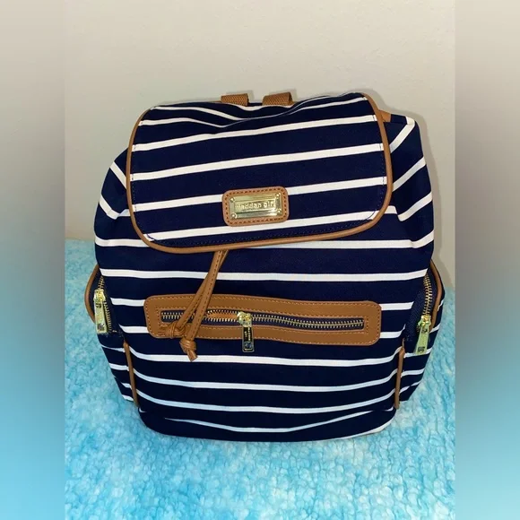 Madden Girl Navy and White Striped Backpack Madden Girl Bskool Backpack - Striped Backpack - Navy Blue  main image 4